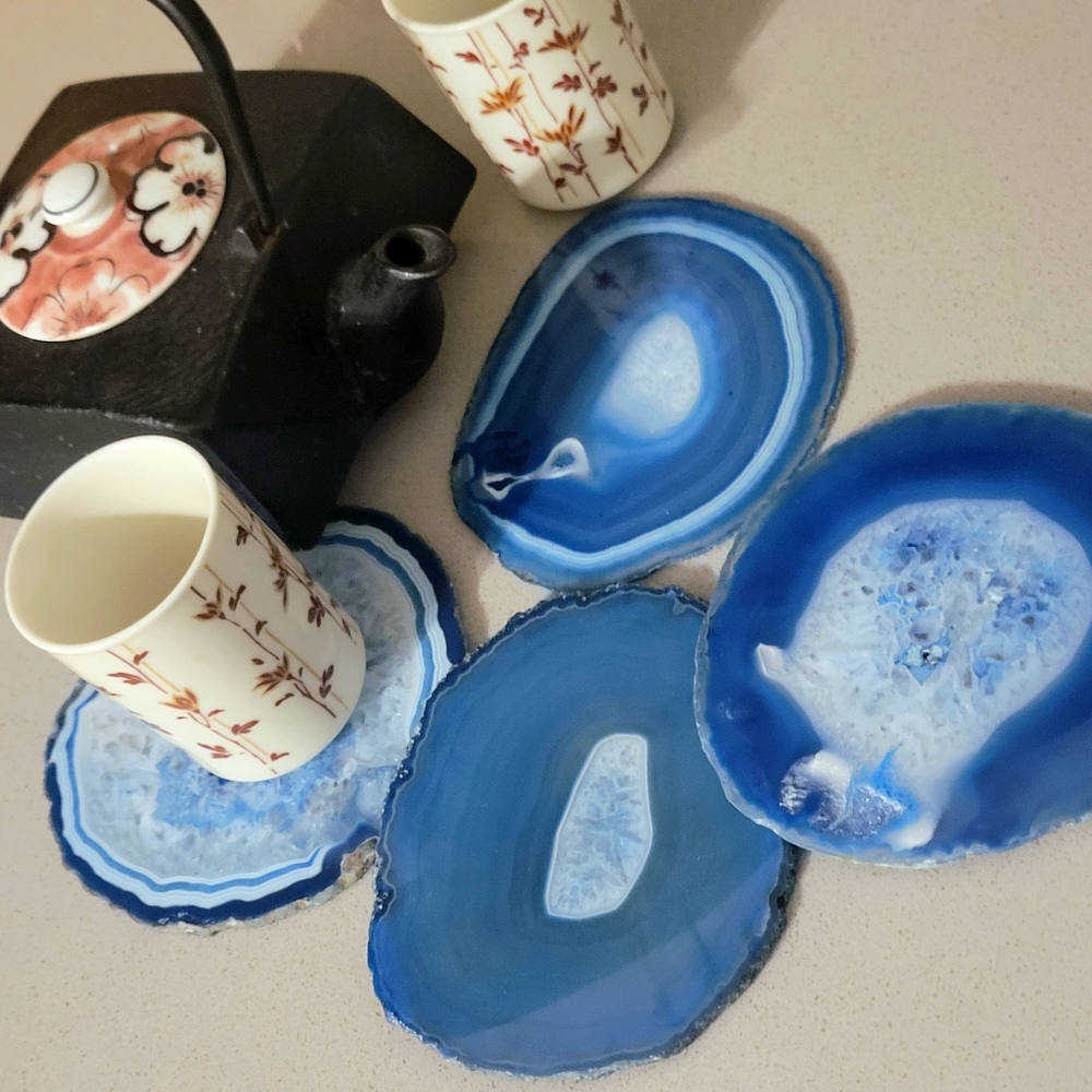 CRAZY SALE!! BLUE AGATE ๐ COASTERS - Set of 4 Slices - Picture 3 of 4